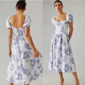 REFORMATION Davila Blue White Floral Printed Dress 6